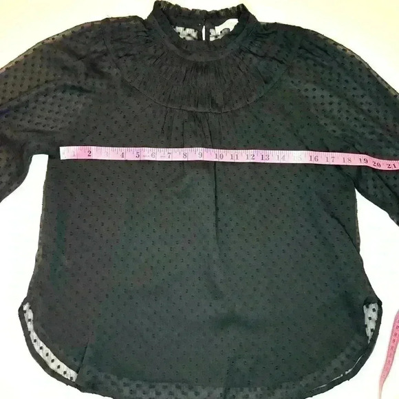 Loft Womens Flocked Dot Ruffle Neck Blouse Size XS Black - Picture 5 of 6